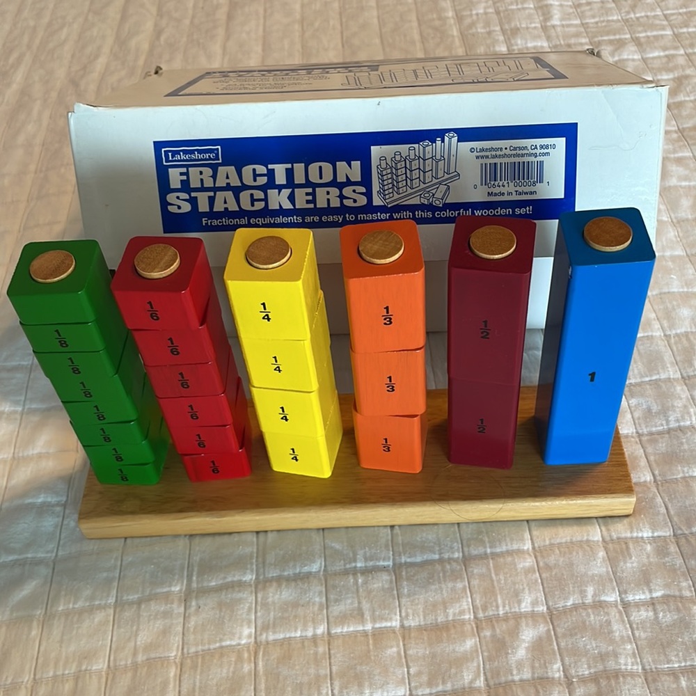 Lakeshore fraction stackers colorful wood set teach kids math homeschool student